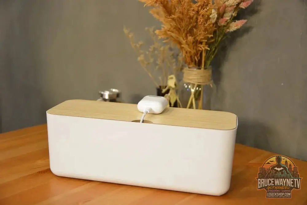 🔌 Boîte de Rangement Câbles avec Couvercle Bambou – Organisateur de Bureau Moderne - Legeekshop