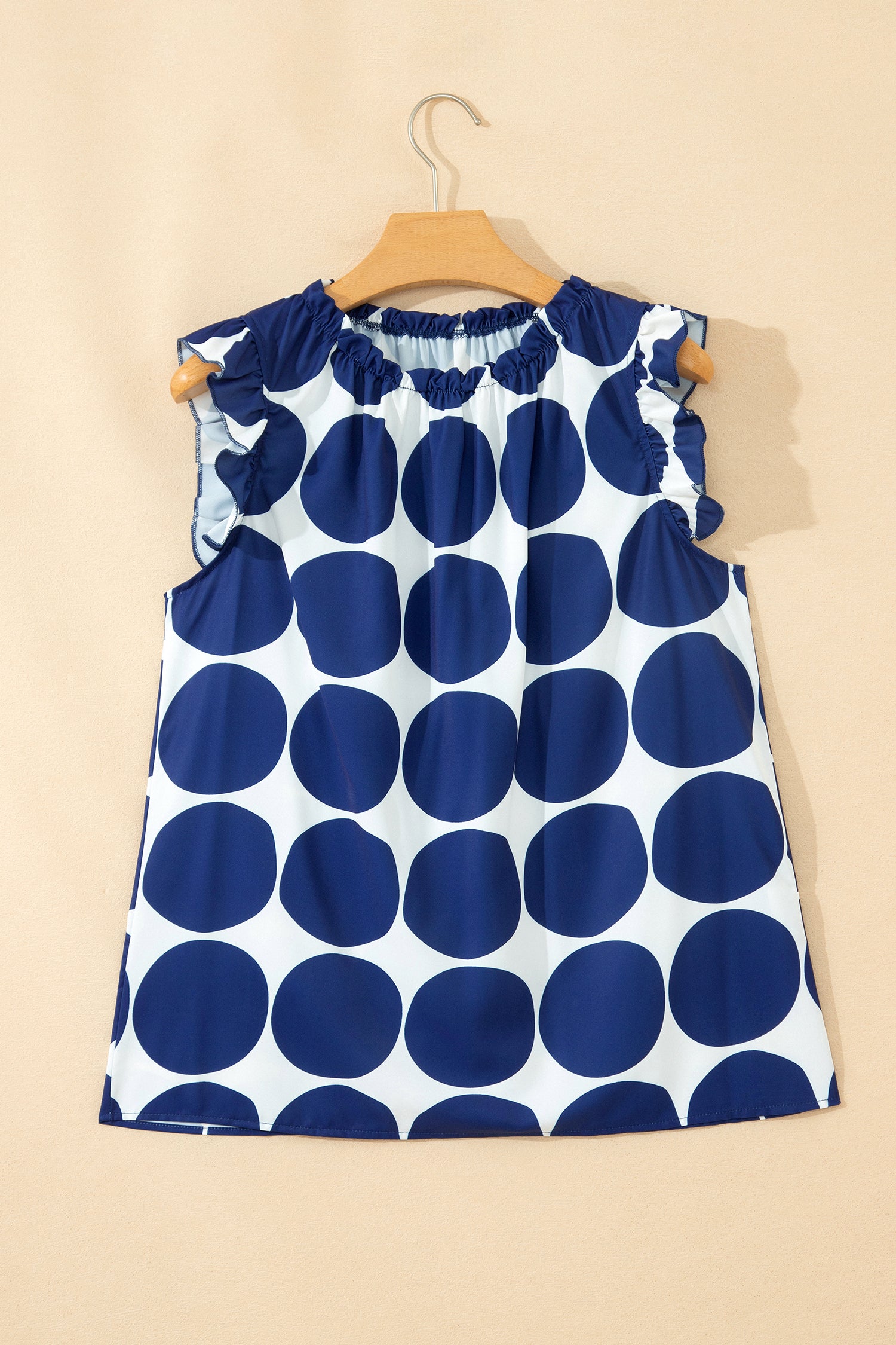 Yellow Polka Dot Print Frilled Round Neck Shift Tank Top