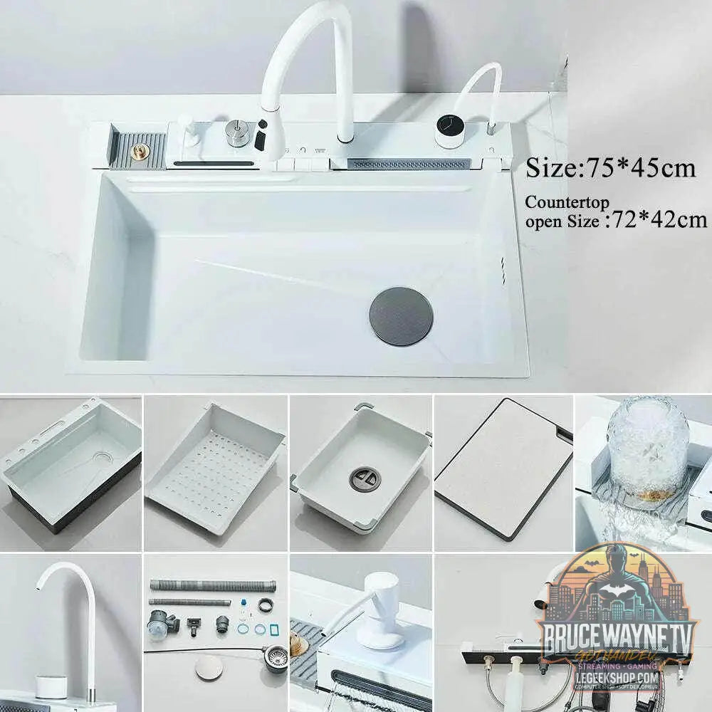 🚰 Évier cascade en acier inoxydable 304 – Affichage numérique & accessoires intégrés - Legeekshop