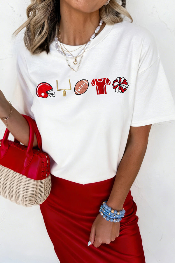 T-shirt brodé, graphique — blanc