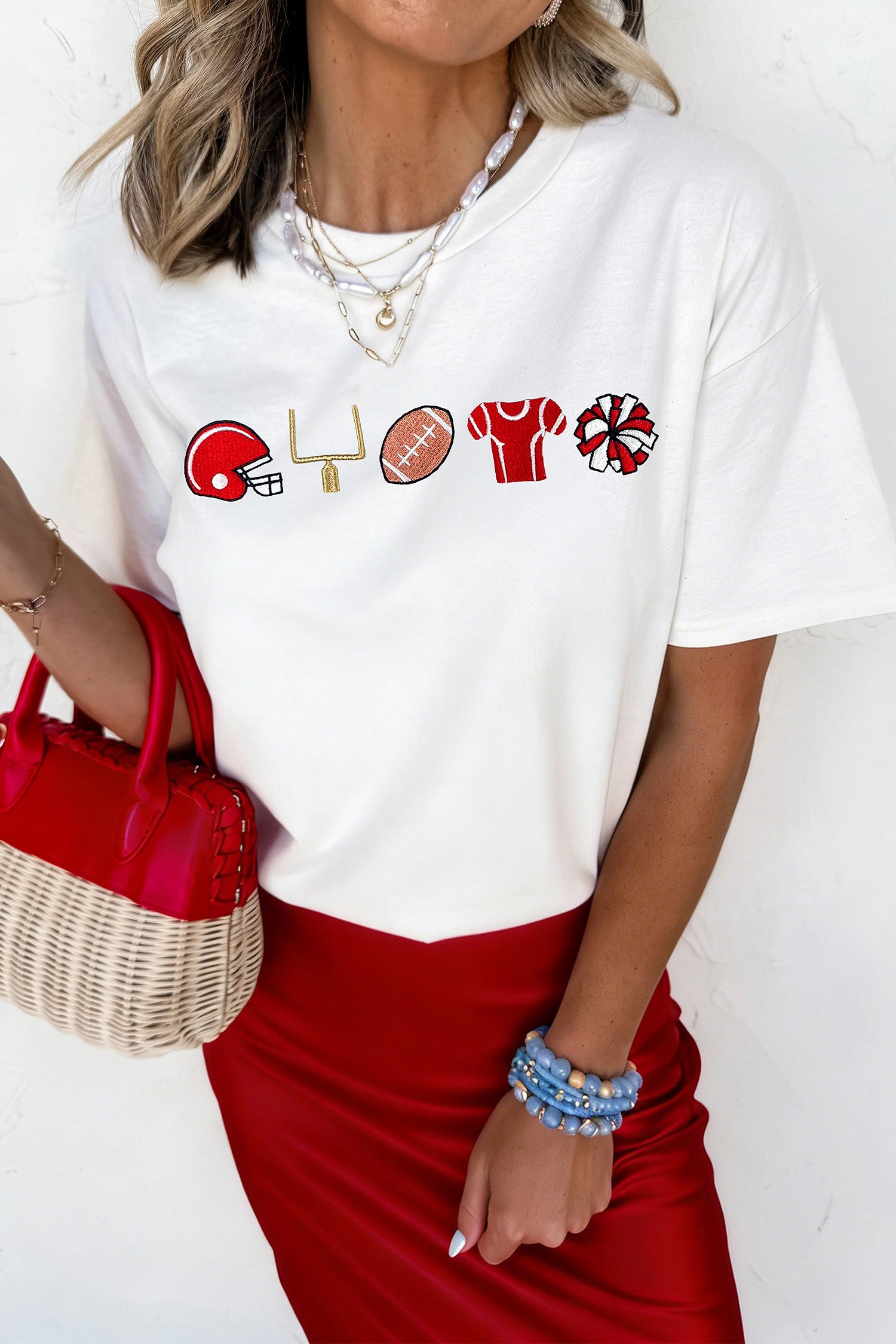 T-shirt brodé, graphique — blanc