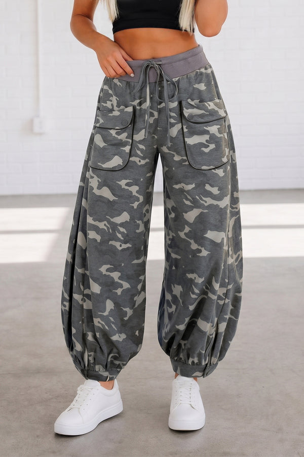 Pantalon femme camouflage, à cordon — multicolore