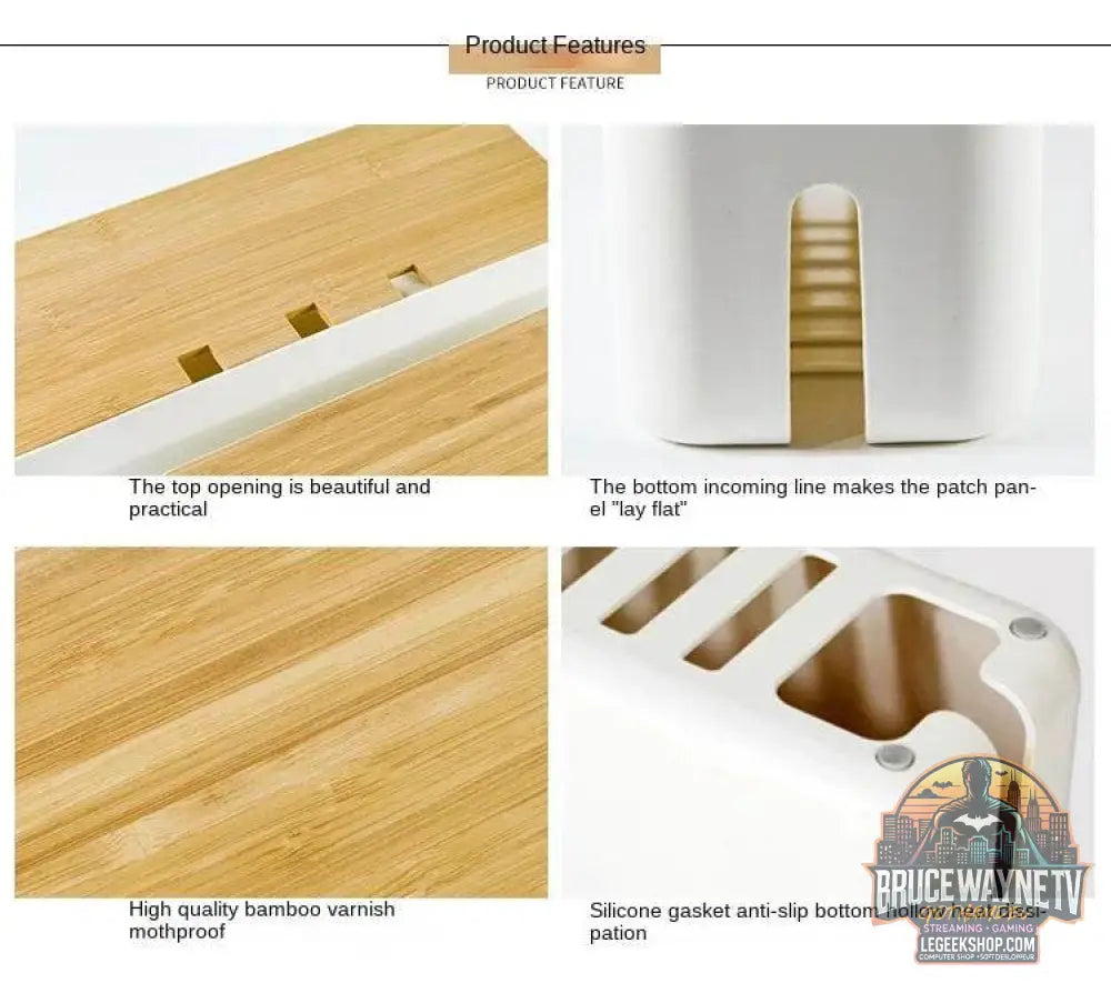 🔌 Boîte de Rangement Câbles avec Couvercle Bambou – Organisateur de Bureau Moderne - Legeekshop