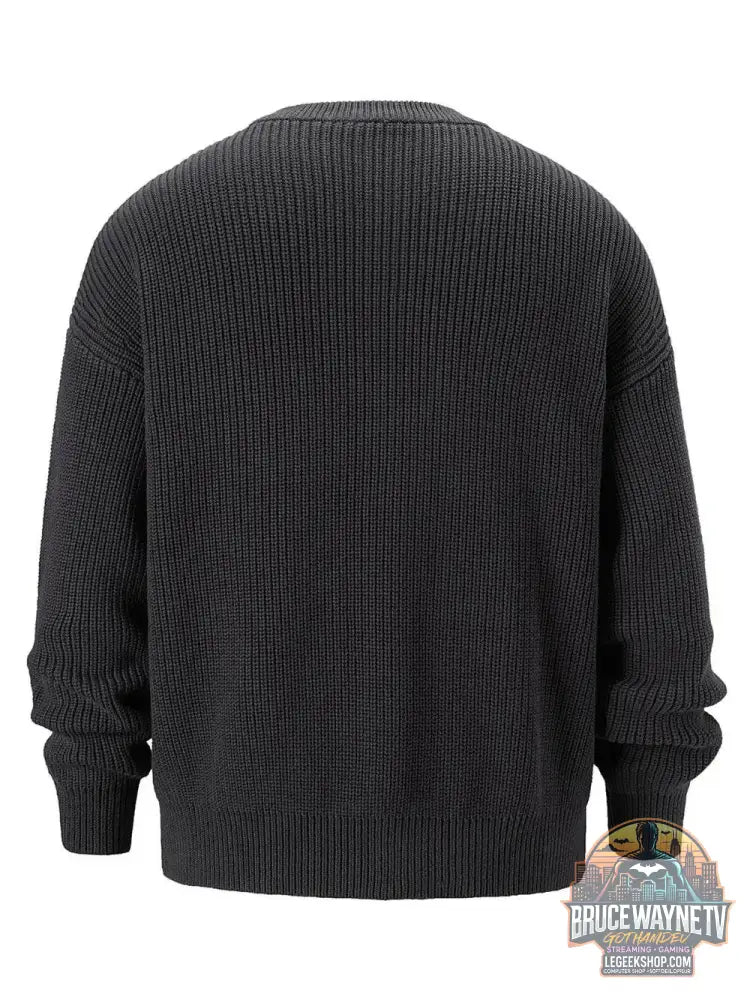 Pull col rond laine haut de gamme en noir avec un tricot côtelé et des manches longues