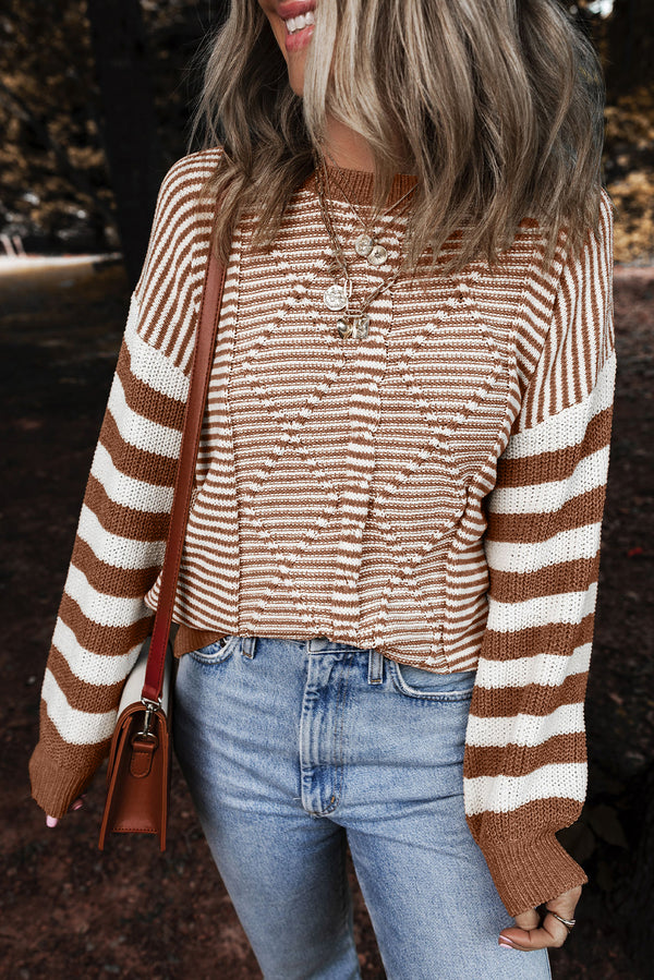 Pull rayé, épaules tombantes — marron