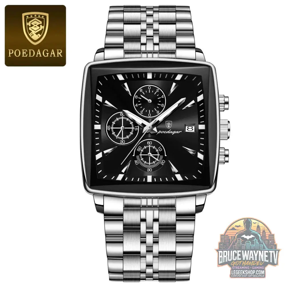 Montre-bracelet de sport carrée de luxe pour homme, chronographe étanche, montre à quartz en acier inoxydable | POEDAGAR - Legeekshop