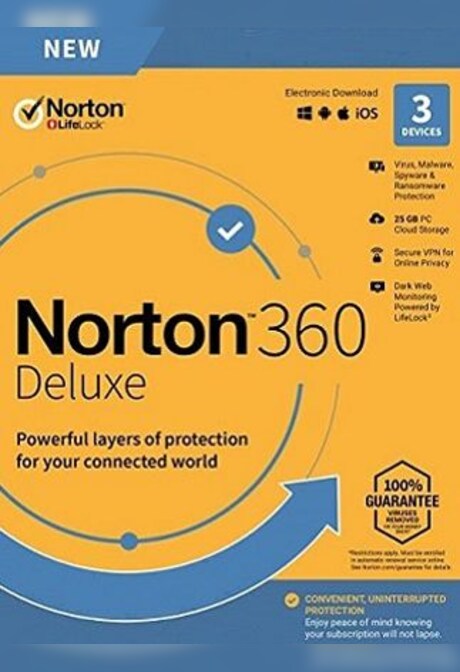 Norton 360 Deluxe - PC, Android, Mac, iOS (3 Devices, 1 Year) - NortonLifeLock Key GLOBAL