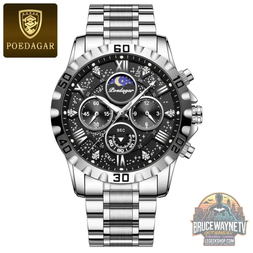 Montre de sport à quartz de luxe pour homme, étanche, Shoous, acier inoxydable, chronographe, horloge | POEDAGAR - Legeekshop