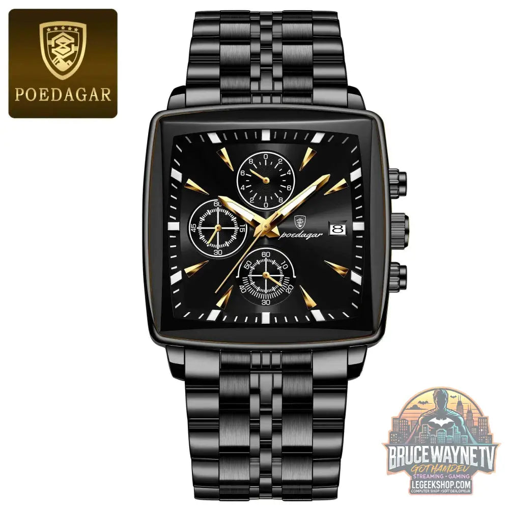 Montre-bracelet de sport carrée de luxe pour homme, chronographe étanche, montre à quartz en acier inoxydable | POEDAGAR - Legeekshop