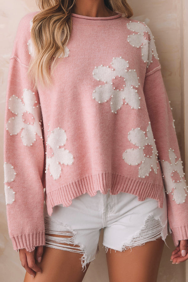Pull femme floral, épaules tombantes — multicolore