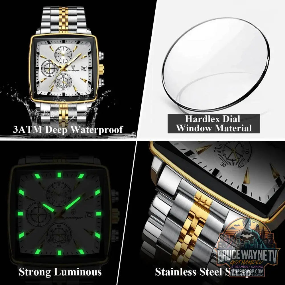 Montre-bracelet de sport carrée de luxe pour homme, chronographe étanche, montre à quartz en acier inoxydable | POEDAGAR - Legeekshop