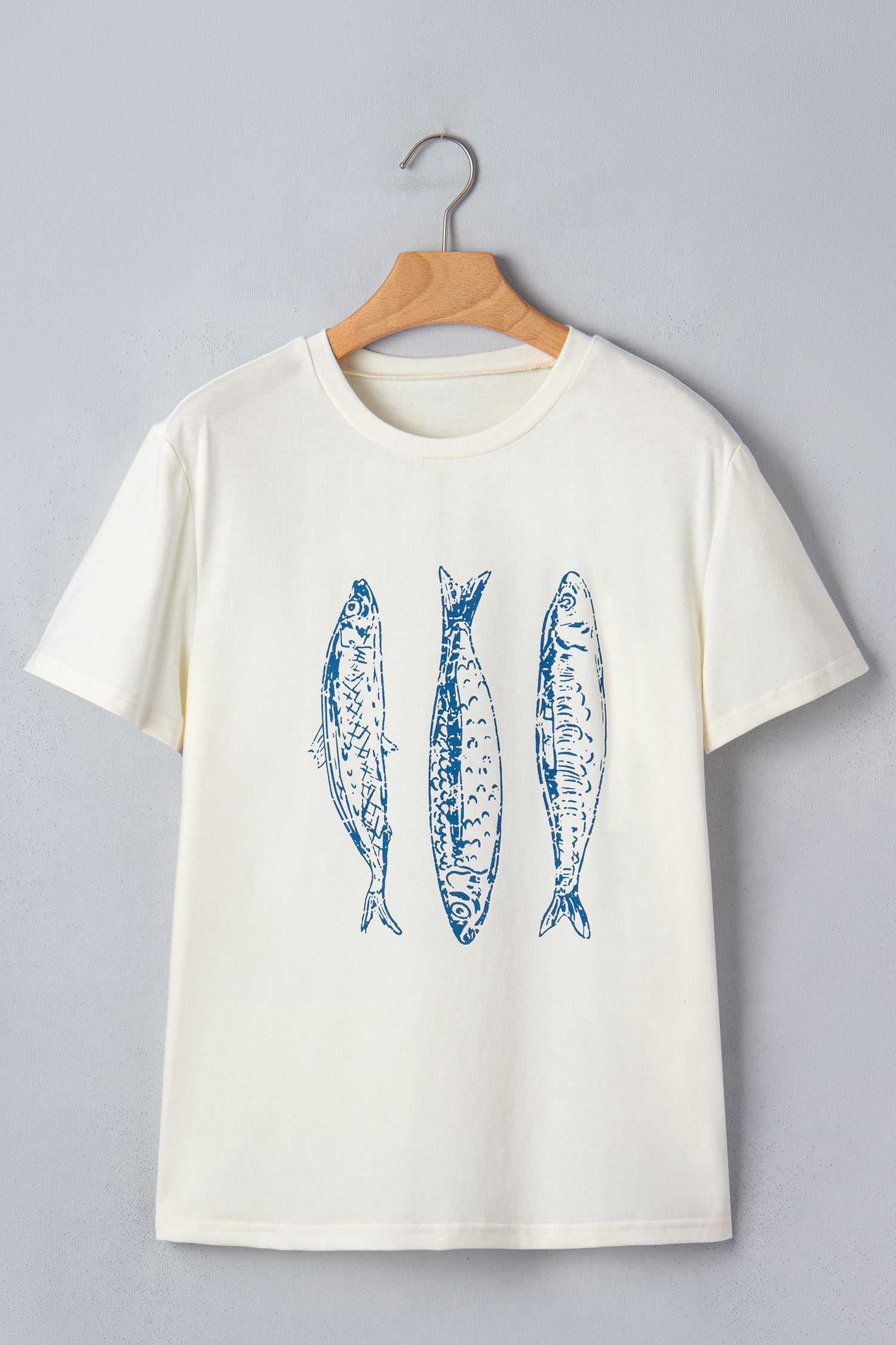White Fish Print Short Sleeve Round Neck T Shirt