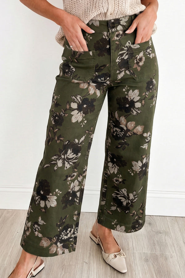 Jean femme floral, poches, vintage — vert