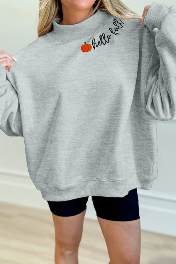 Sweat brodé, col montant — gris