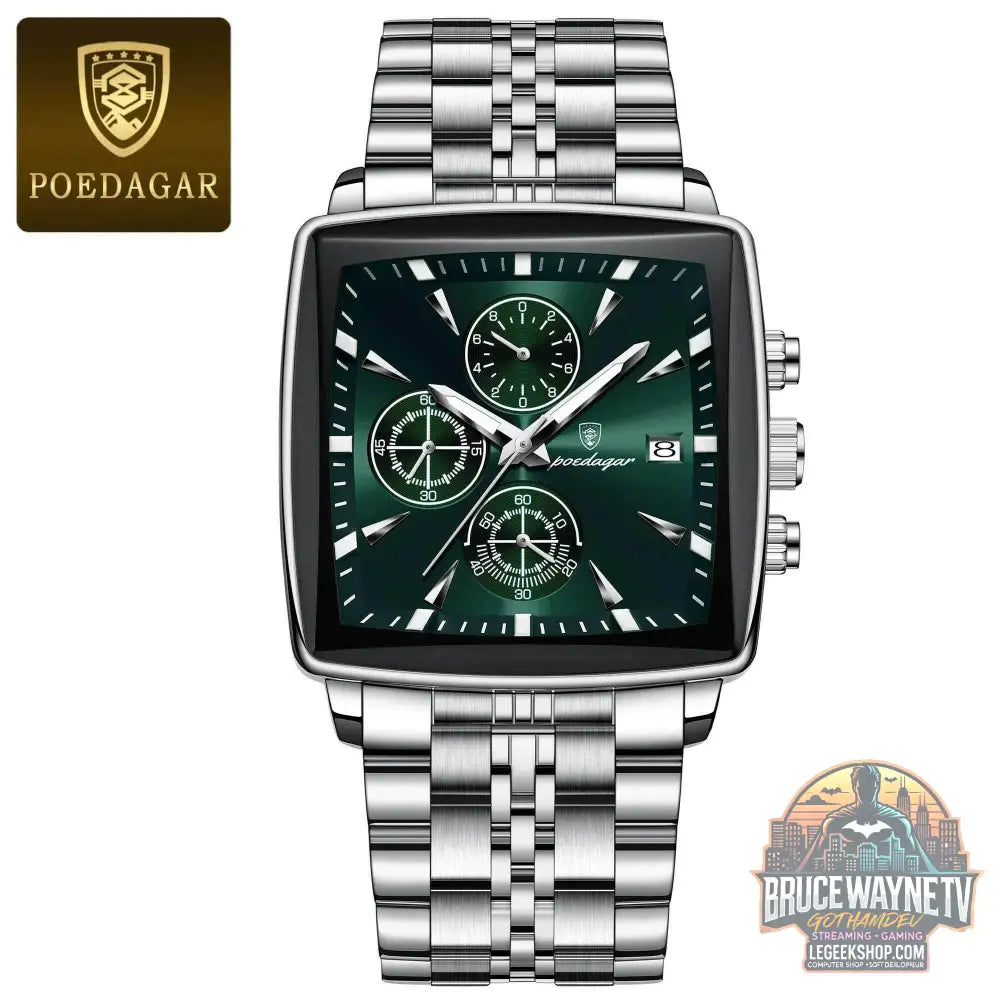 Montre-bracelet de sport carrée de luxe pour homme, chronographe étanche, montre à quartz en acier inoxydable | POEDAGAR - Legeekshop