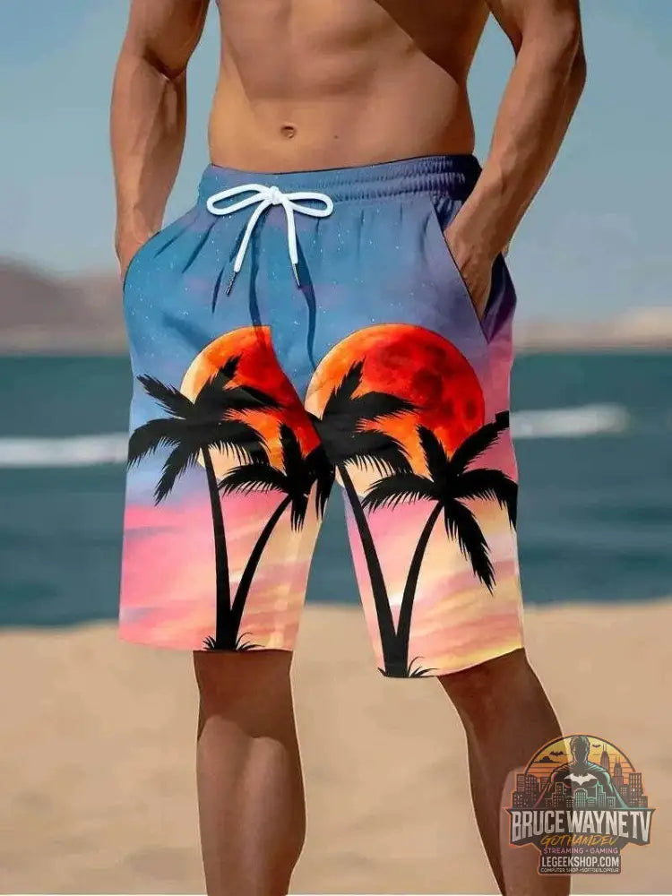 🩳 Short de plage imprimé cacahuètes 3D – Harajuku & Palmiers exotiques - Legeekshop