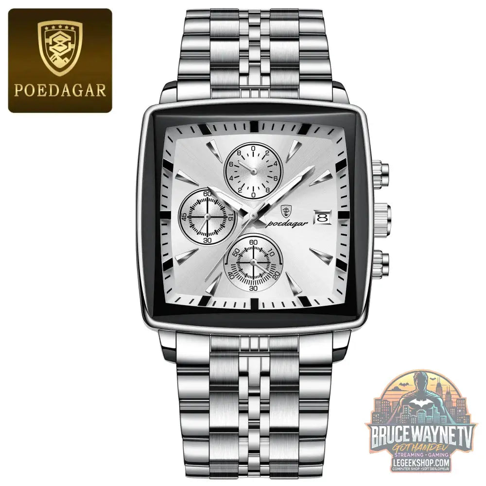 Montre-bracelet de sport carrée de luxe pour homme, chronographe étanche, montre à quartz en acier inoxydable | POEDAGAR - Legeekshop
