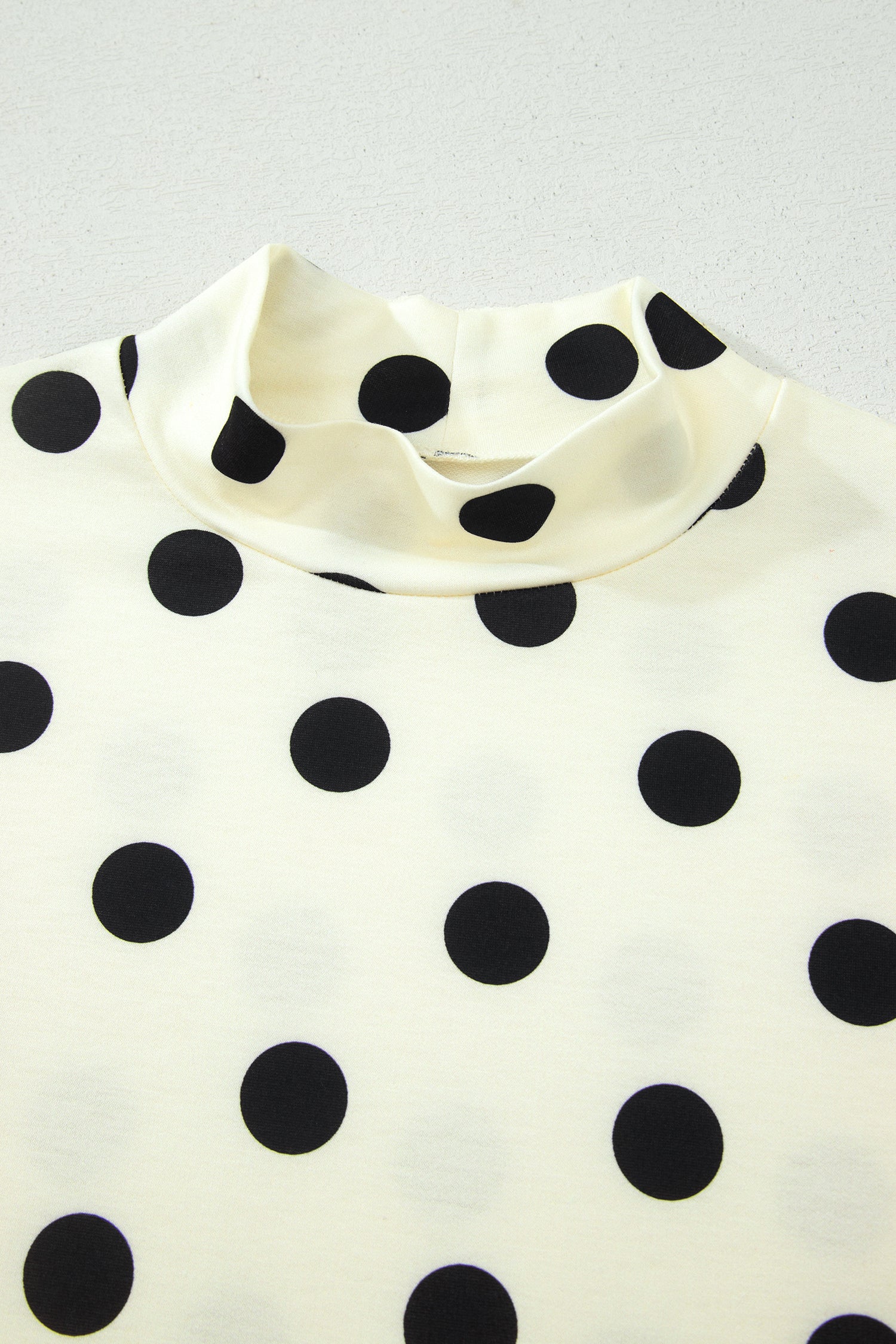 Beige Polka Dot Print High Neck Dolman Top