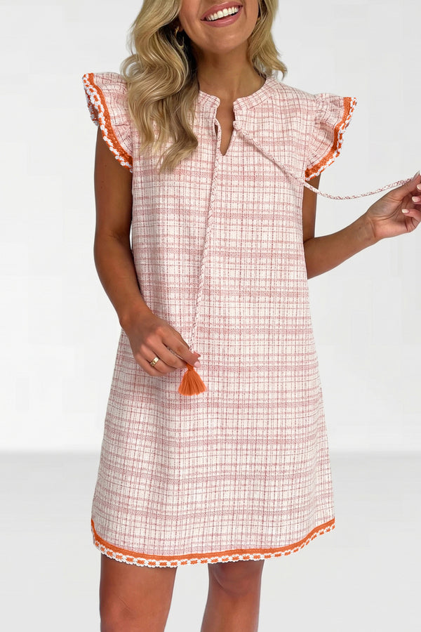 Robe femme manches courtes, bordure contrastée — blanc