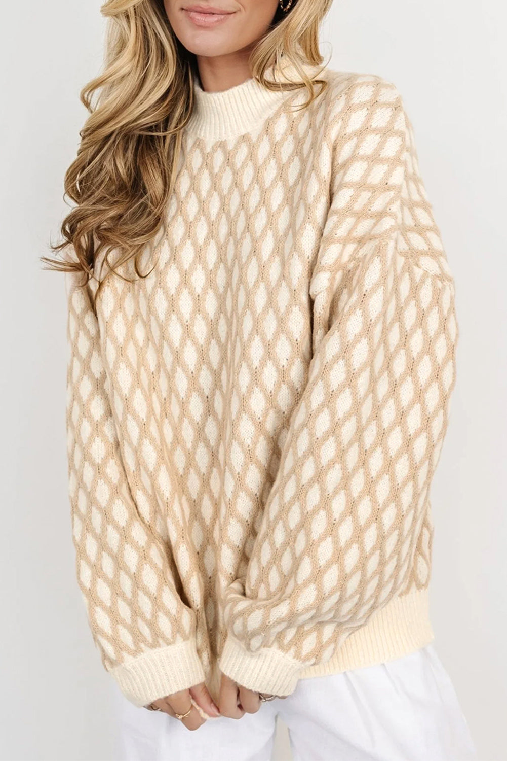 Pull femme en maille, épaules tombantes, ample