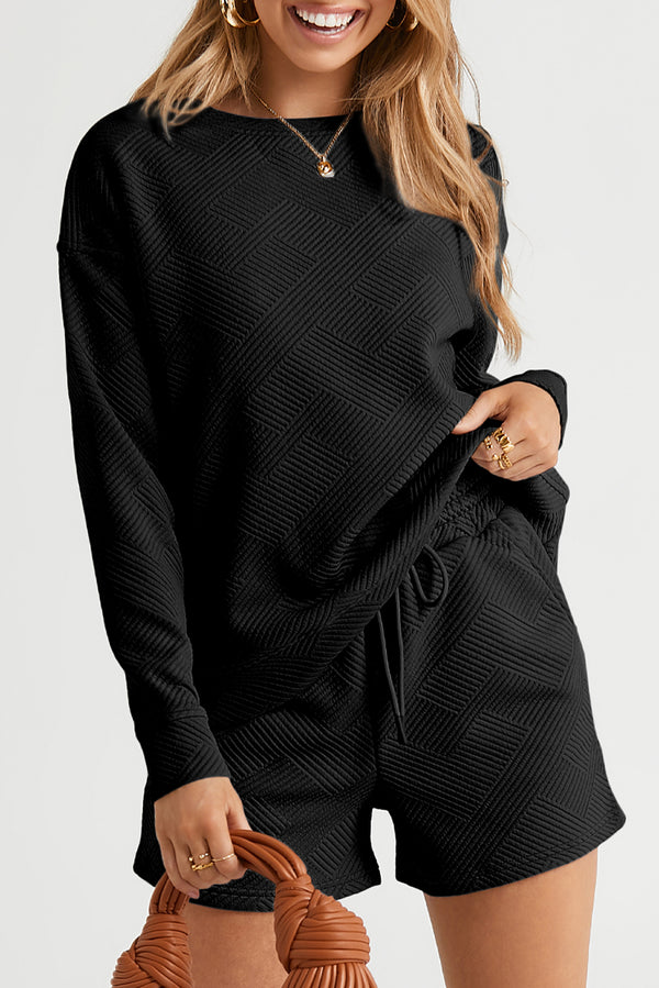 Ensemble femme à cordon, manches longues — noir
