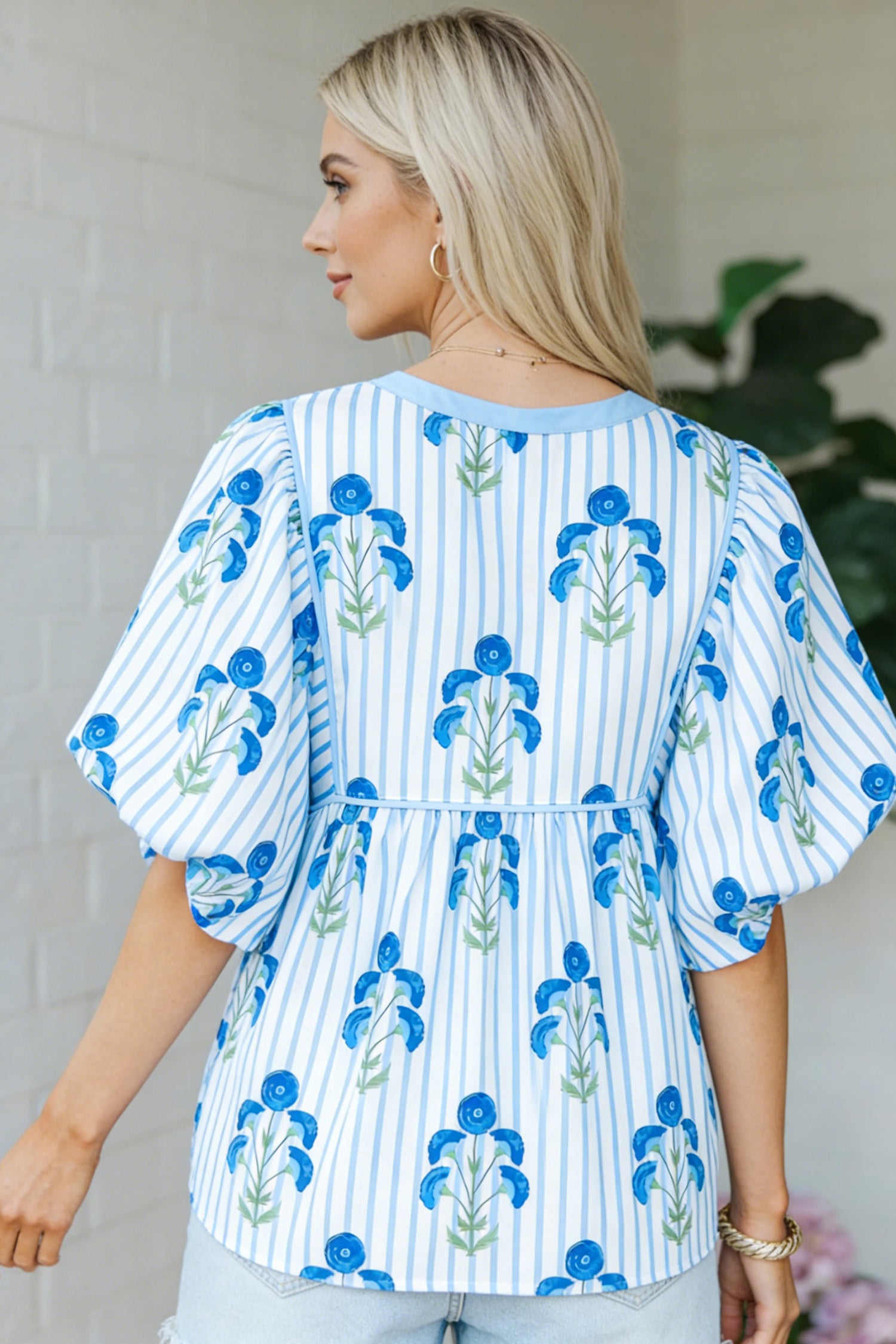 Sky Blue Floral Print — Tops/Blouses & Shirts, vue 4, LeGeekShop