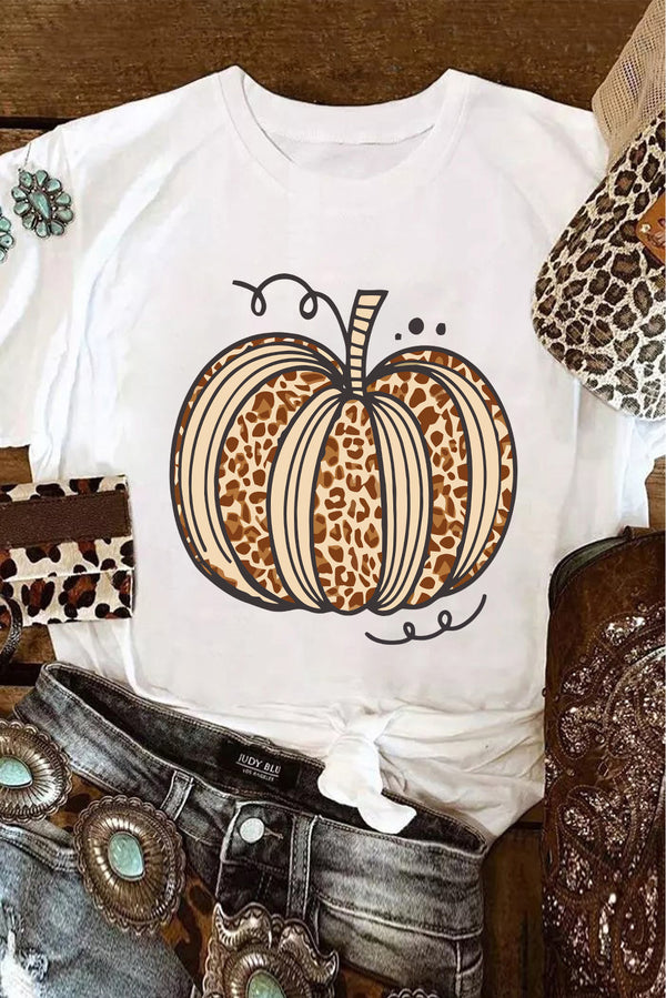 T-shirt léopard, graphique, col rond — blanc