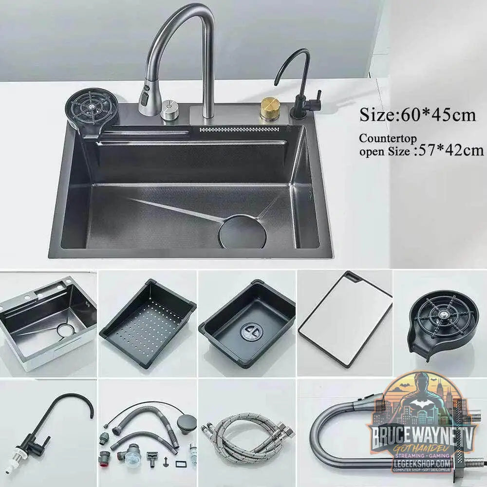 🚰 Évier cascade en acier inoxydable 304 – Affichage numérique & accessoires intégrés - Legeekshop
