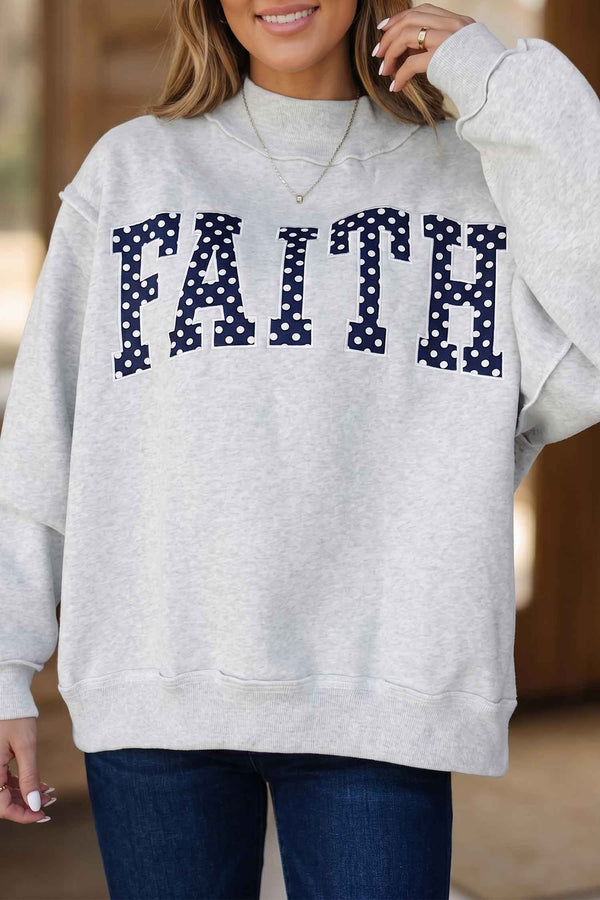 Light Grey High Neck Polka Dot Slogan Printed Baggy Sweatshirt