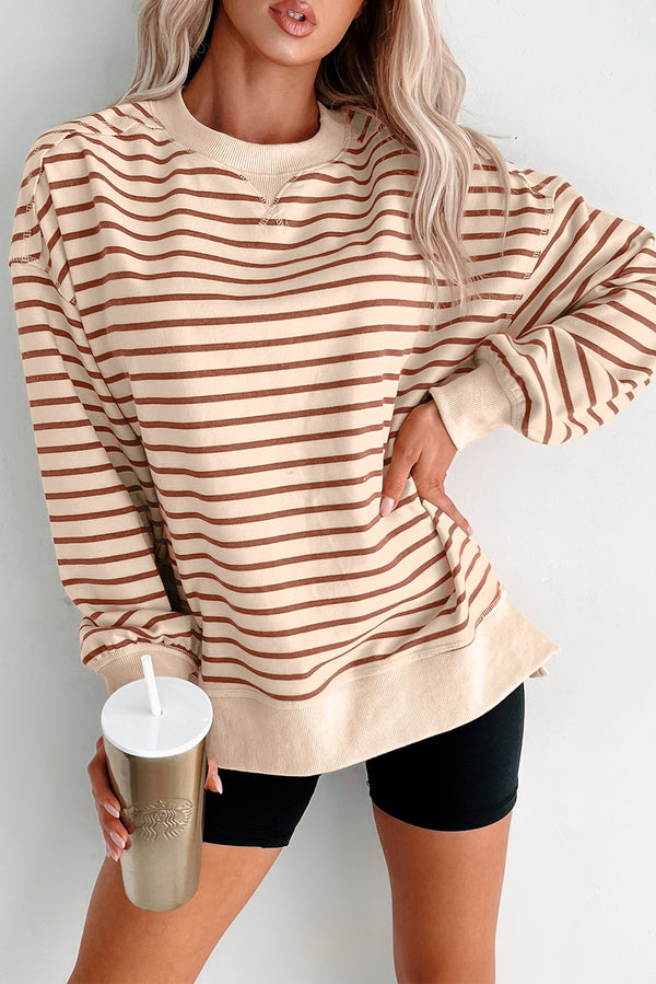 Sweat femme rayé, côtelé — kaki