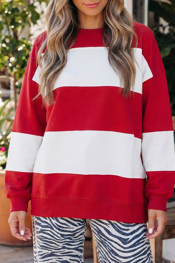 Sweat femme épaules tombantes, colorblock — rouge feu