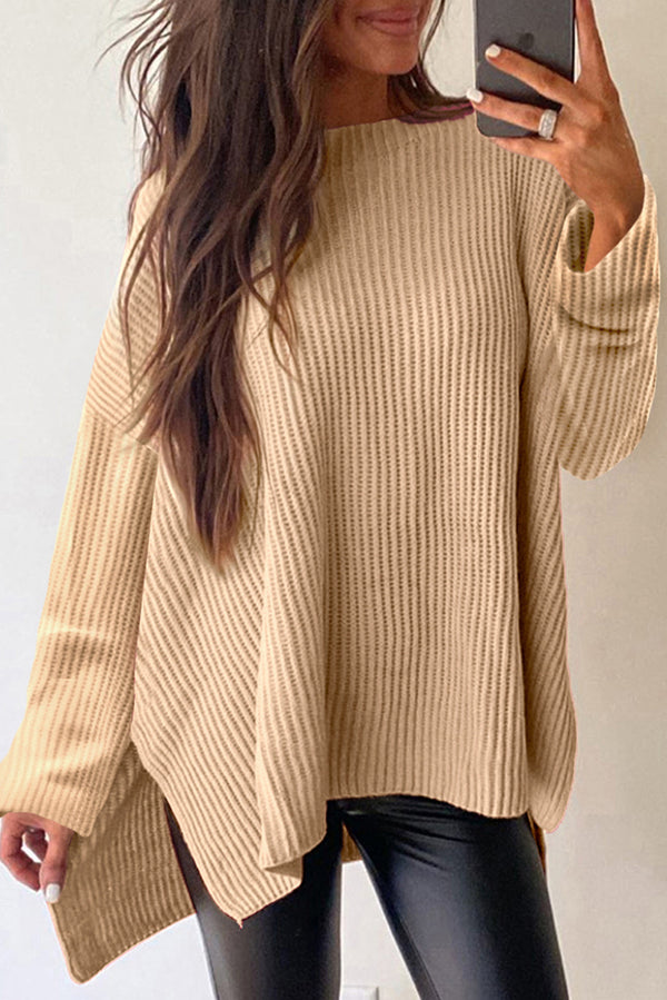 Pull femme en maille, épaules tombantes, ample, torsadé — abricot