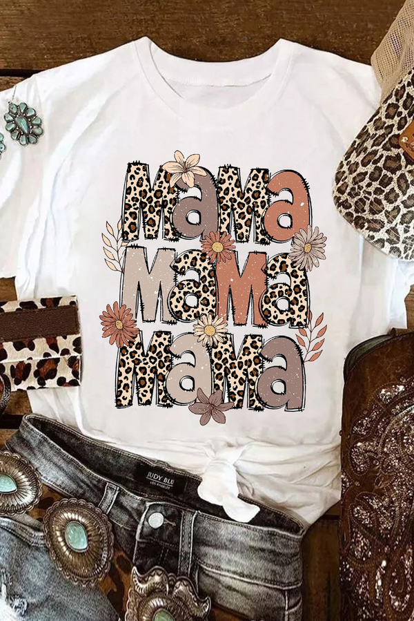 T-shirt léopard, floral, graphique — blanc