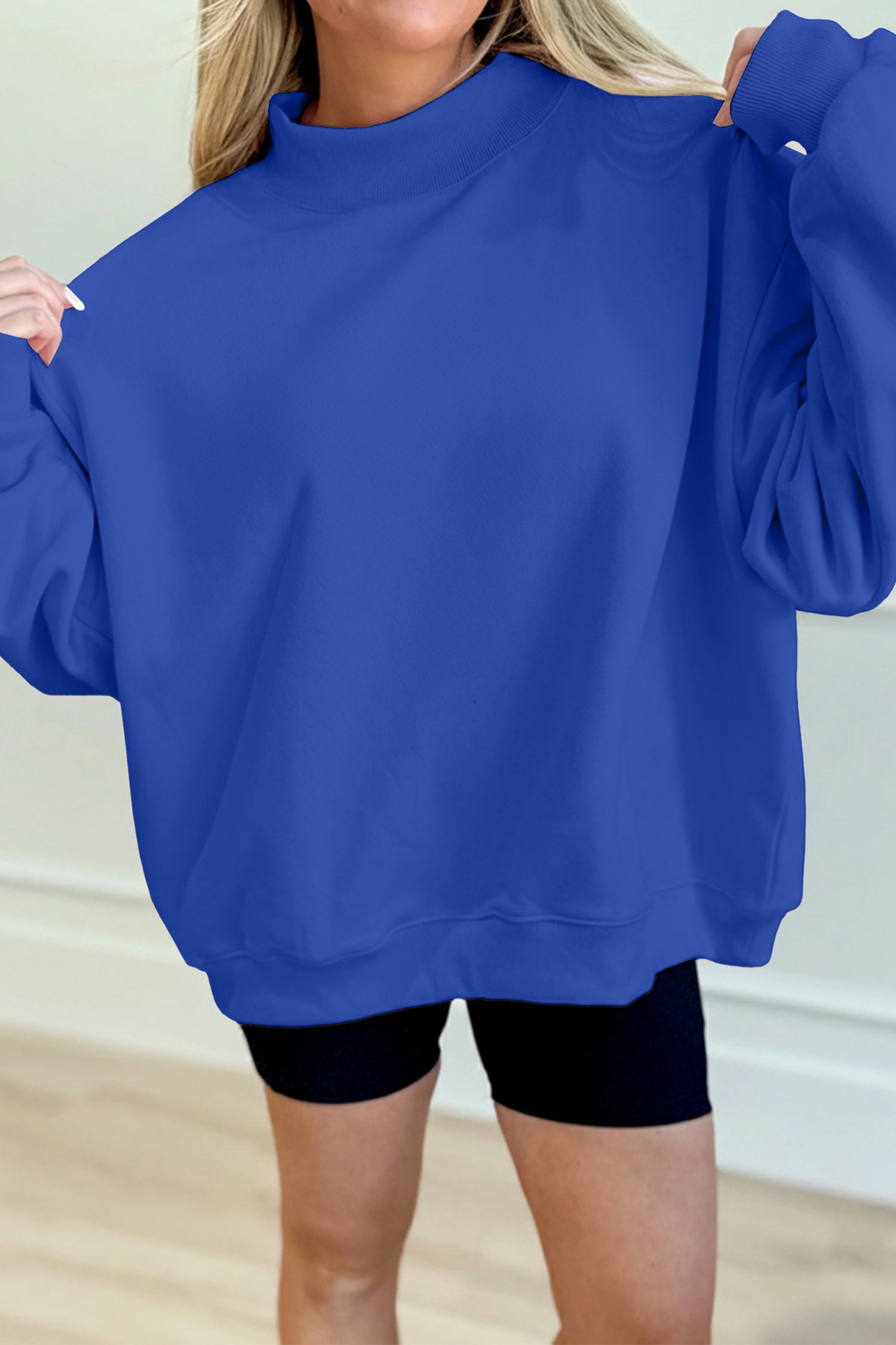 Gray Solid Color Oversized Mock Neck Sweatshirt