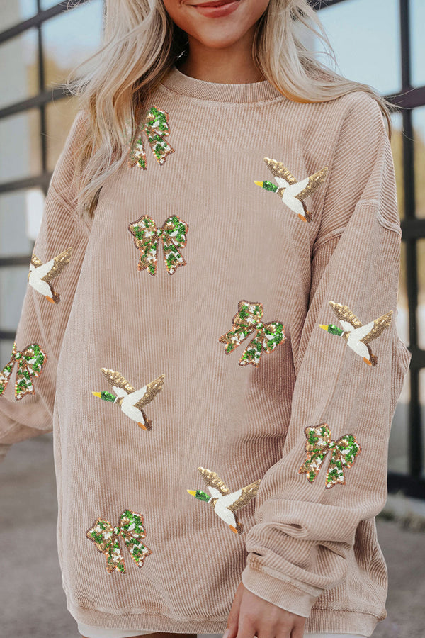 Sweat femme paillettes, oversized, côtelé — abricot · LC25322032-P18 · LC25322032-P18-2XL