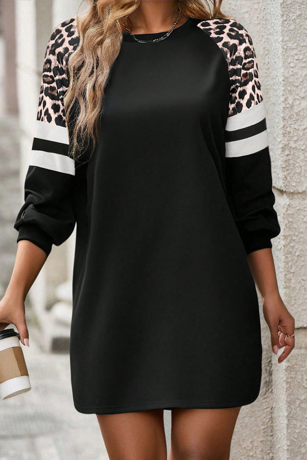 Robe femme léopard, patchwork — noir
