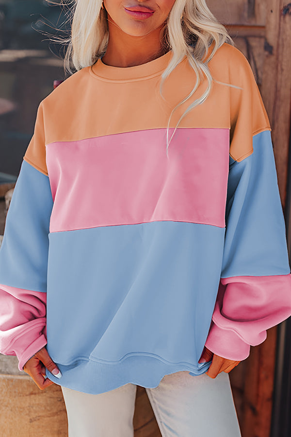 Sweat patchwork, épaules tombantes — bleu ciel