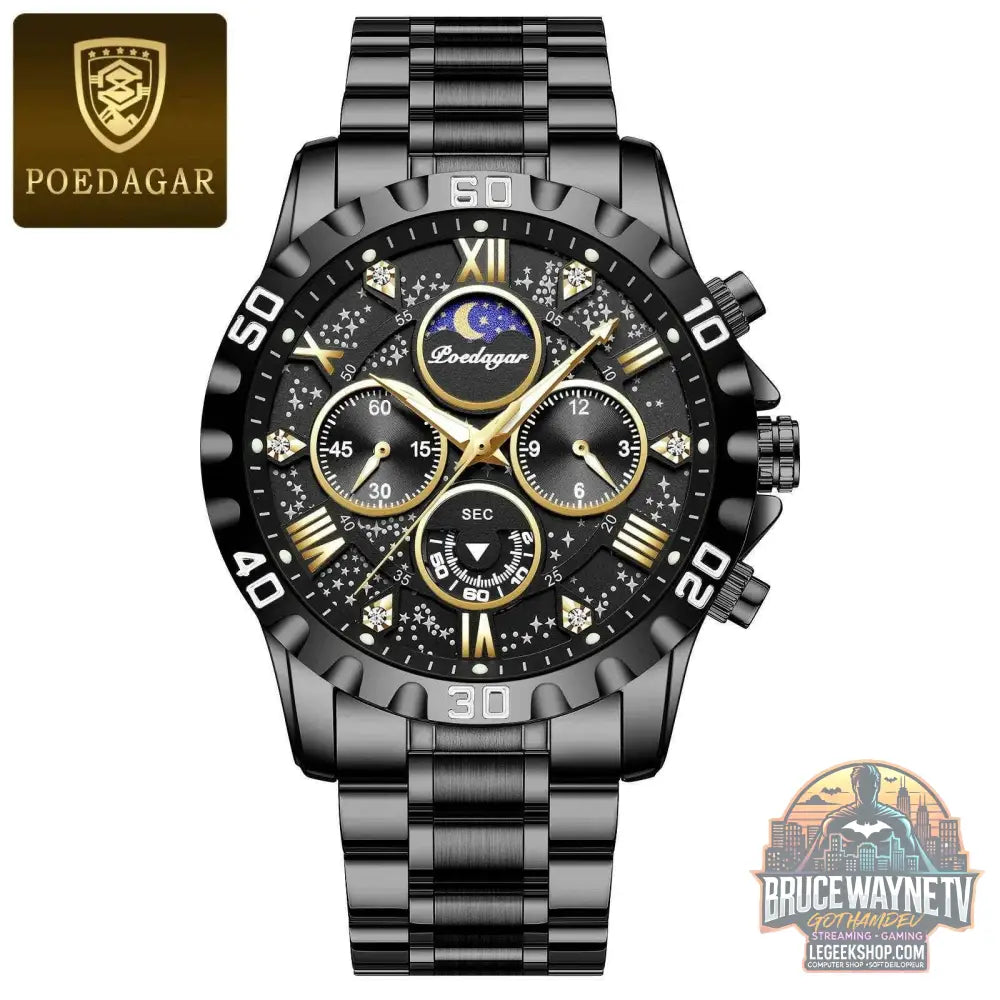 Montre de sport à quartz de luxe pour homme, étanche, Shoous, acier inoxydable, chronographe, horloge | POEDAGAR - Legeekshop
