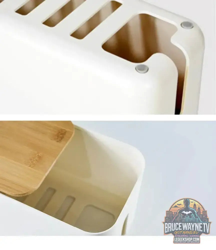 🔌 Boîte de Rangement Câbles avec Couvercle Bambou – Organisateur de Bureau Moderne - Legeekshop
