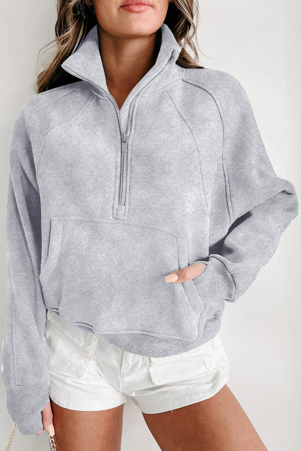 Sweat femme zip, poches — gris clair