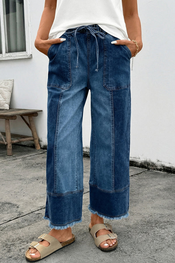 Pantalon à cordon, jambe large — bleu