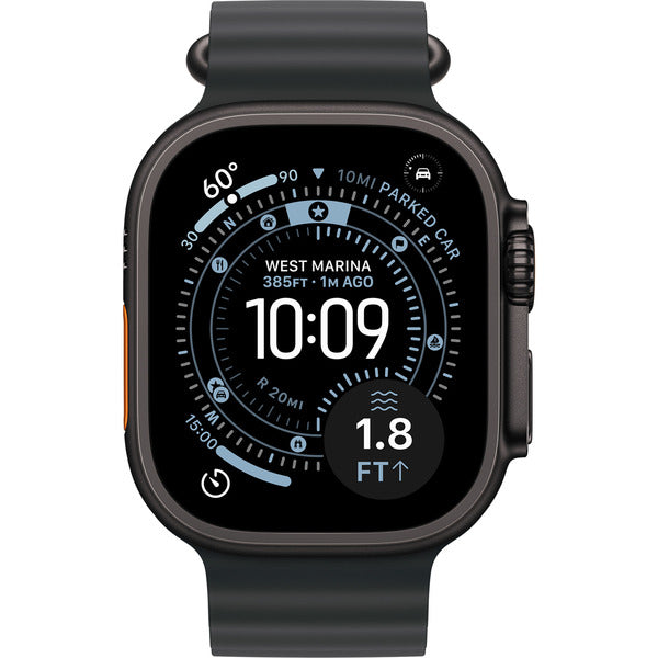 Apple Watch noir, 49 mm, Ocean Band noir, bracelet / boîtier titane, Cellular - Apple