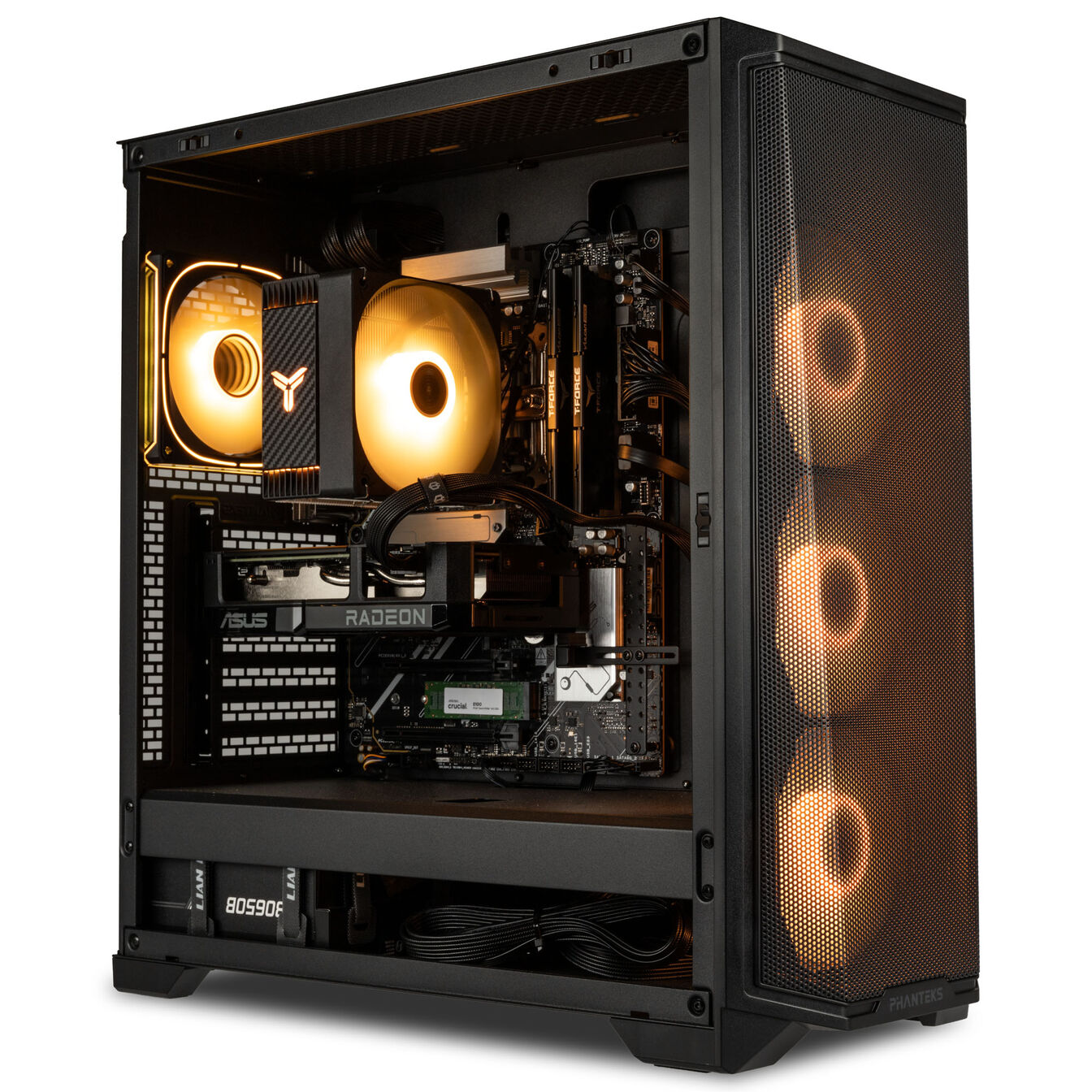 KingForge Gaming-PC argent, AMD Ryzen 5 9500F, RX 9060 XT 16GB, Phanteks Eclipse G370A – Fertig-PC avec Windows - King Mod Systems - vue 5