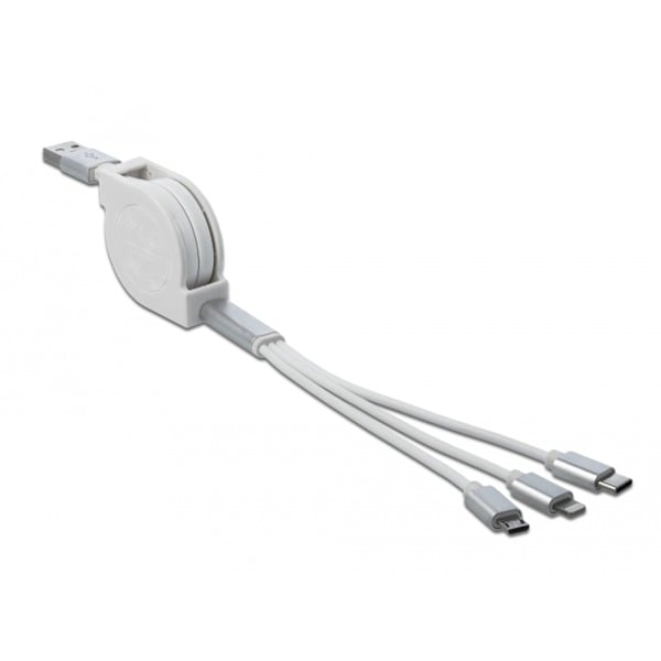 DeLOCK USB Aufrollcâble de charge, USB-A > Micro-USB + USB-C + Lightning - DeLOCK