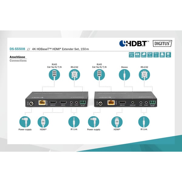 Digitus 4K HDBaseT HDMI Extender Set, 150 mètre, HDMI Verlängerung - Digitus - vue 7