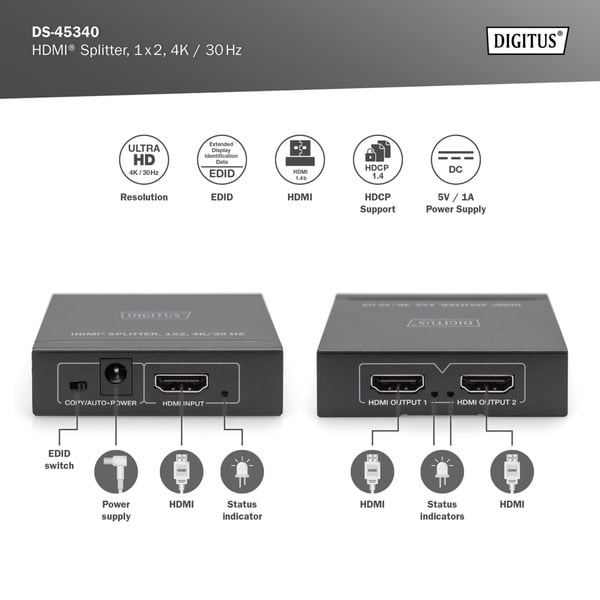 Digitus 4K HDMI Splitter, 1x2 - Digitus - vue 9