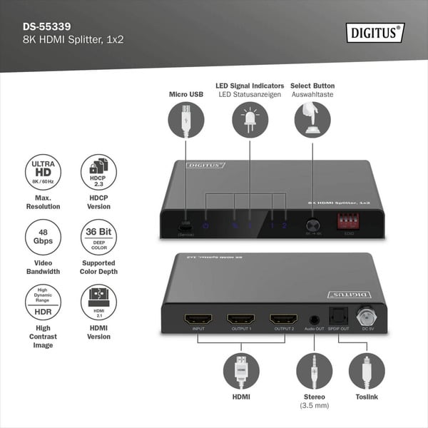 Digitus 8K HDMI Splitter, 1x2 - Digitus - vue 5