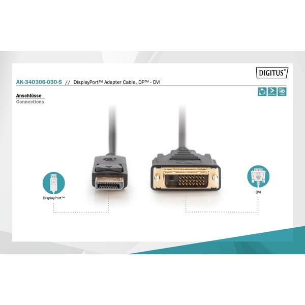 (€ 2,69 / 1 m) Digitus Adapterkabel DisplayPort > DVI-D, Interlock - Digitus - vue 4