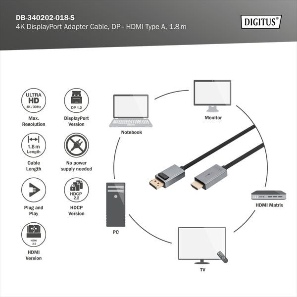 Digitus Adapterkabel DisplayPort > HDMI, UHD 4K - Digitus - vue 4
