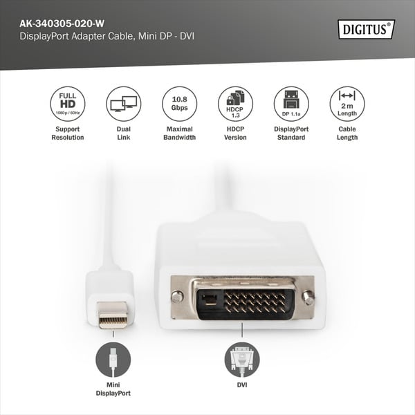 Digitus Adapterkabel mini-DisplayPort > DVI-D - Digitus - vue 3
